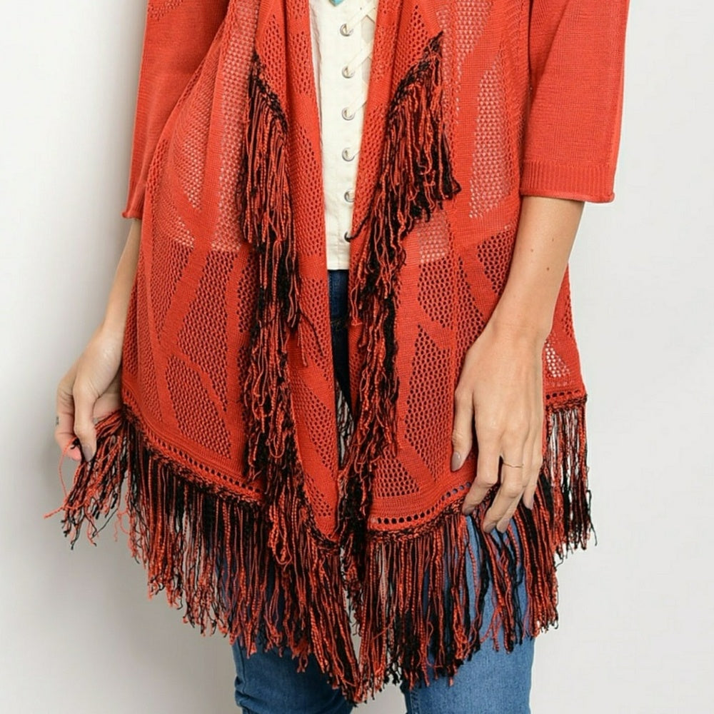 💎PRICE IS FIRM💎BRICK FRINGE KIMONO