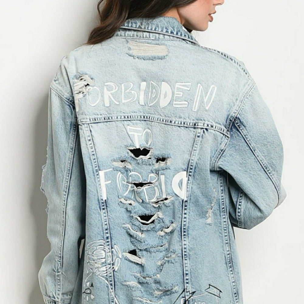 💎LIGHT WASH DENIM DISTRESSED JACKET 