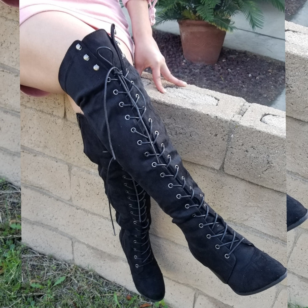 ❤RESTOCKED❤ Black Vegan Suede Combat boots Lace up