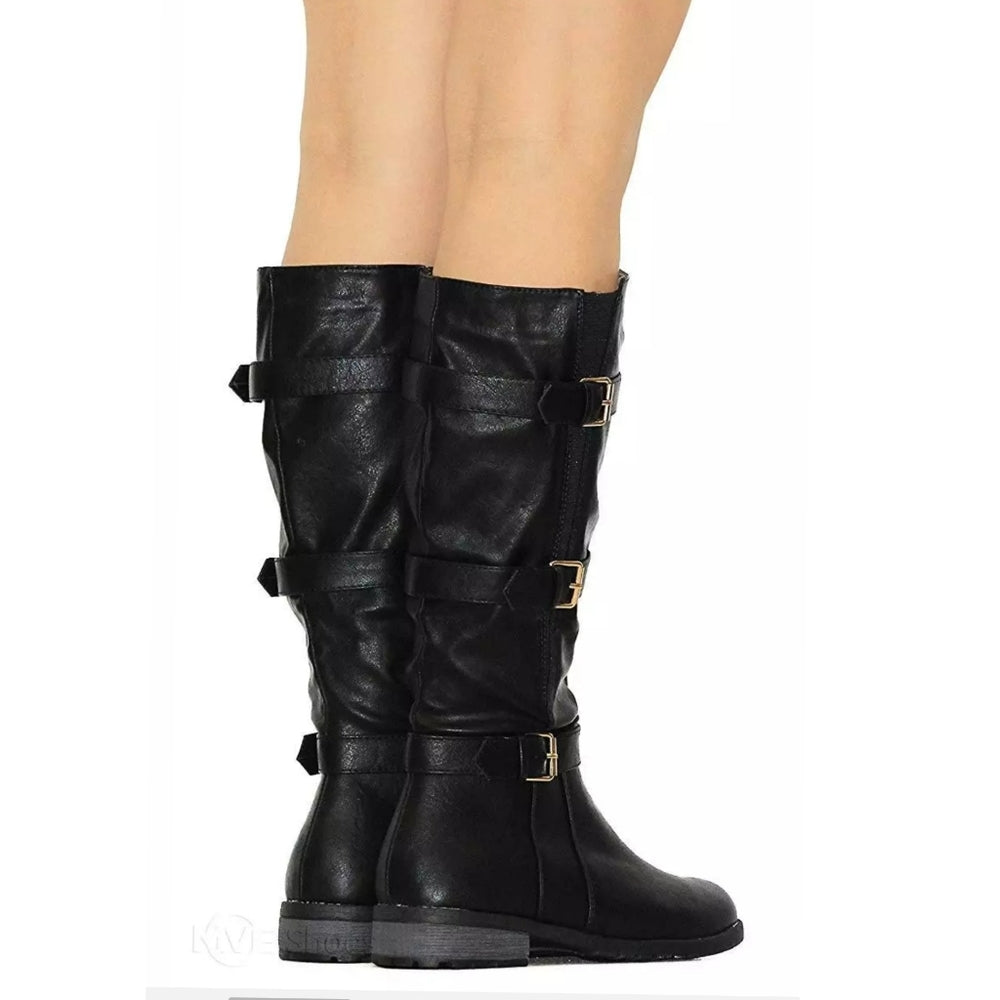 Alexa Buckle Knee High Motorcycle  Boots