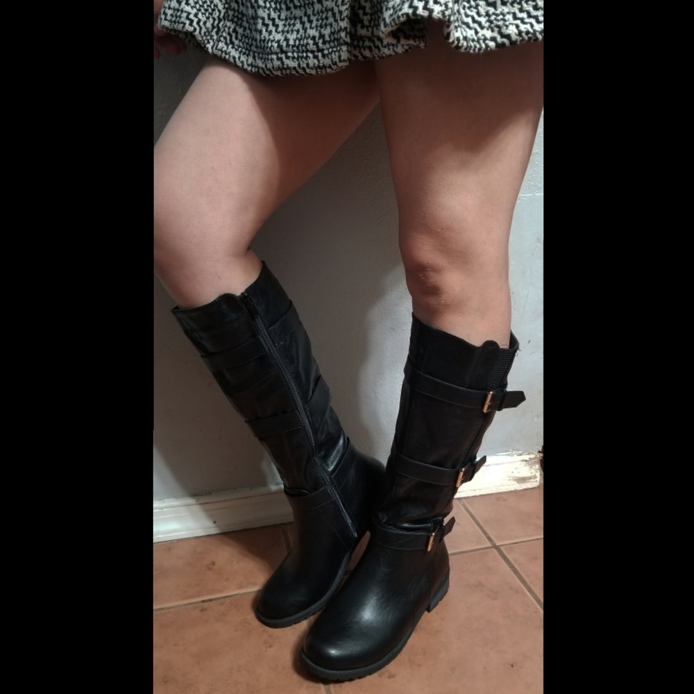 Alexa Buckle Knee High Motorcycle  Boots