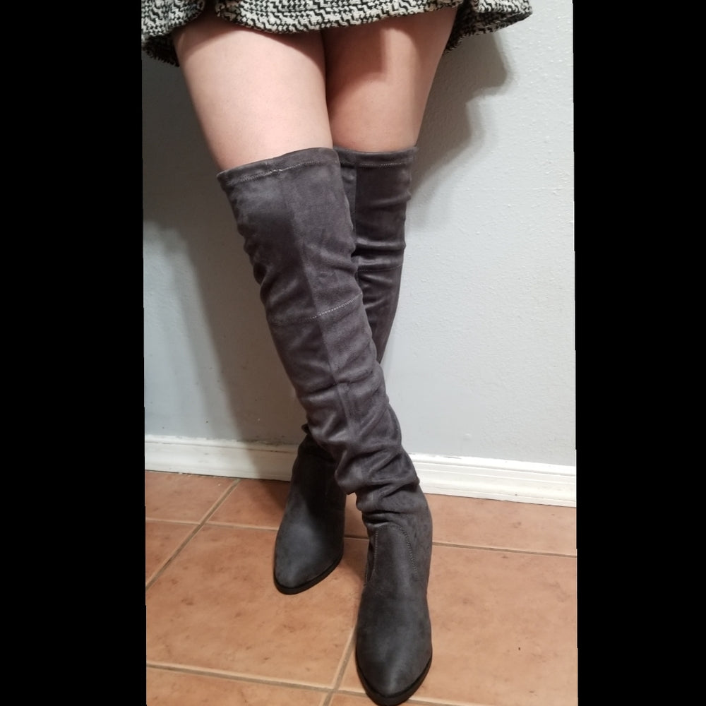 Elevator over knee boots Vegan Suede dark gray