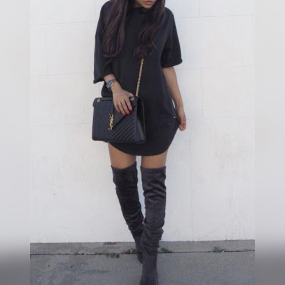 Elevator over knee boots Vegan Suede dark gray