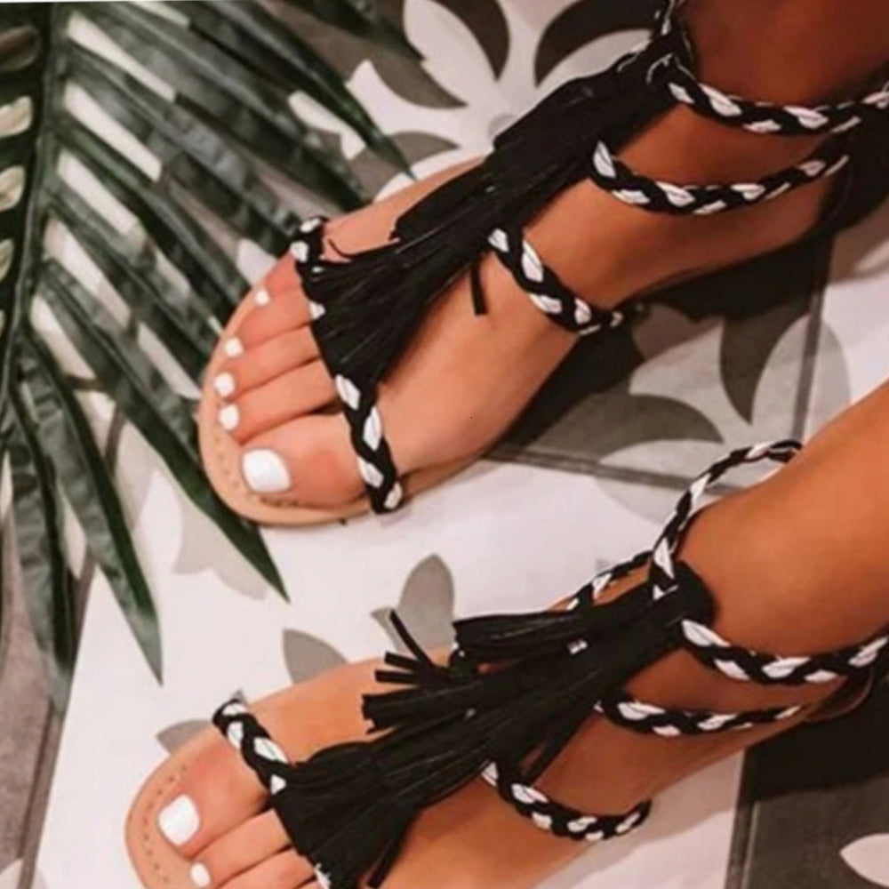 BRAIDED GLADIATOR SANDAL BLACK SUEDE