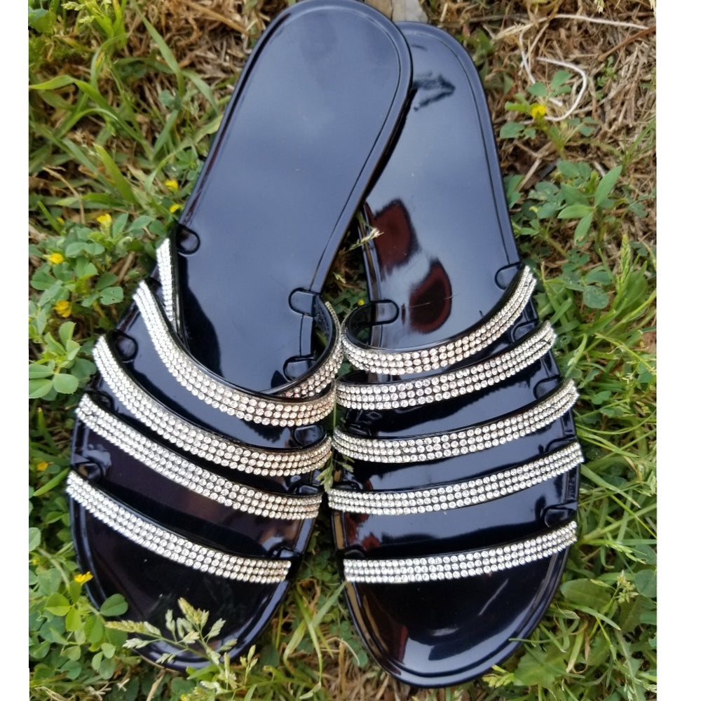 💗ARRIVED 💗Sexy diamond flat black sandals