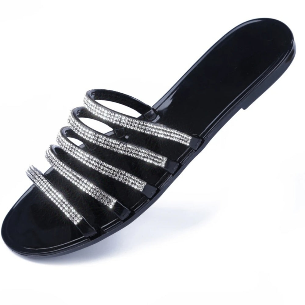 💗ARRIVED 💗Sexy diamond flat black sandals