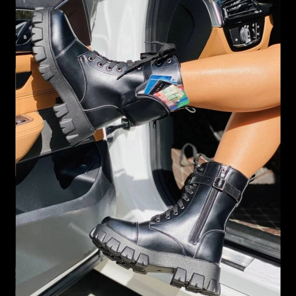 Last 9 💣BLACK SIDE POUCH COMBAT BOOTS