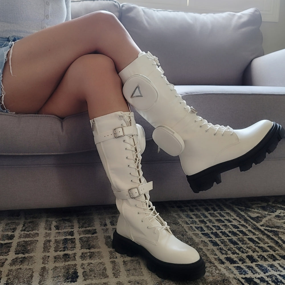 White combat boots