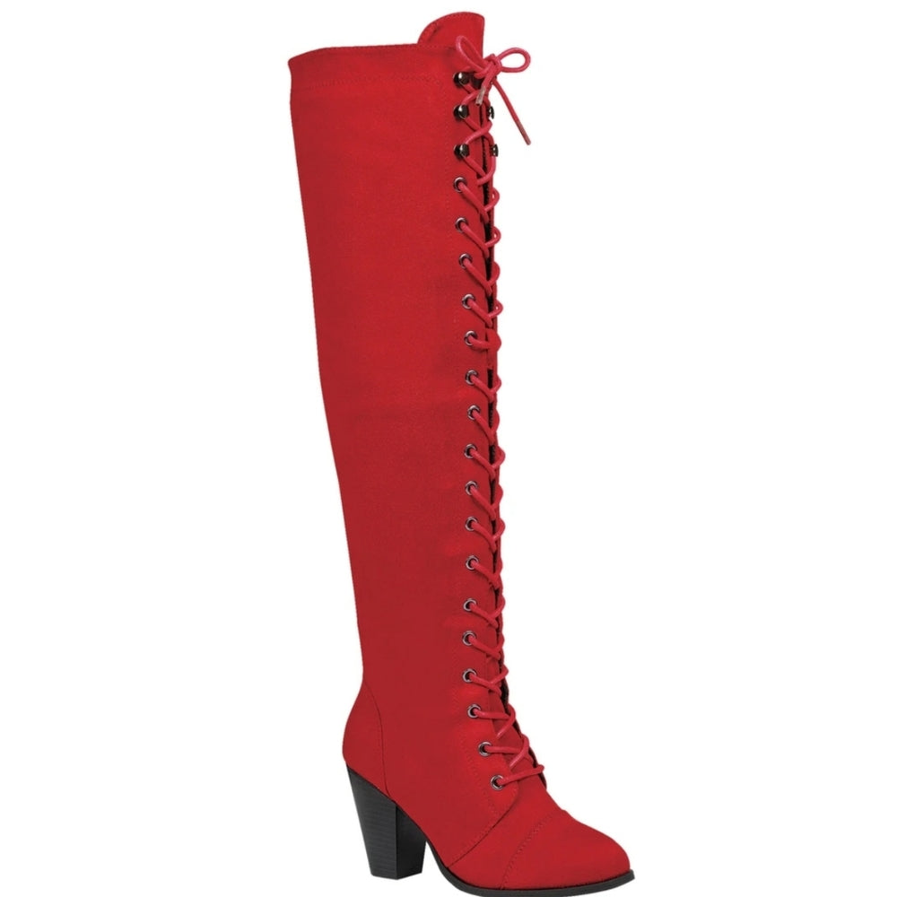 Just In Red Vegan Suede Combat boots Lace up