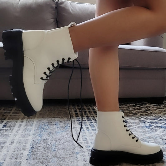 Just In White Ariana combat boot