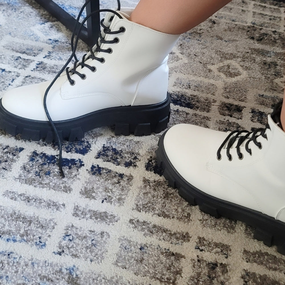 Just In White Ariana combat boot