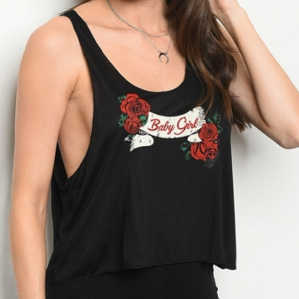 ❣ARRIVAL❣!💋 BLACK "BABY GIRL ROSES" PRINT TOP 