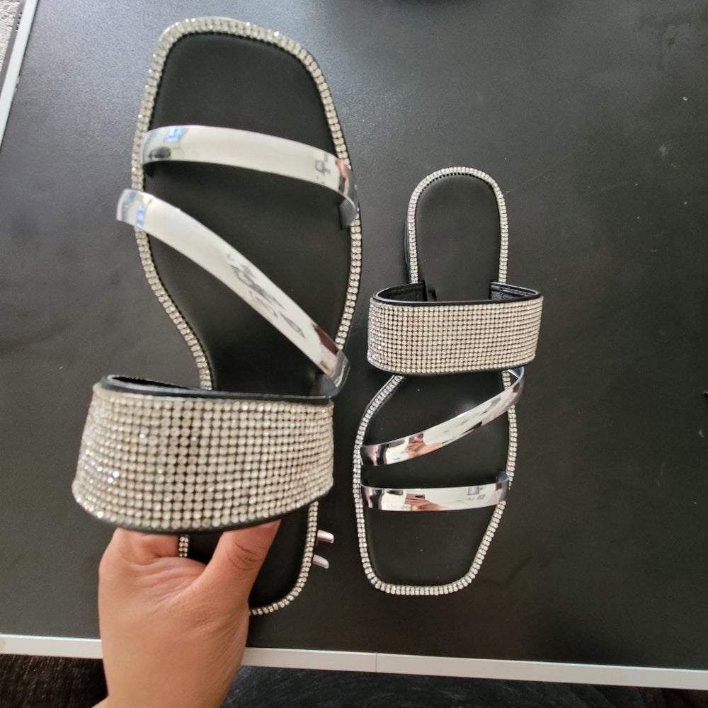 Just In  Black & Silver Straps Sandal