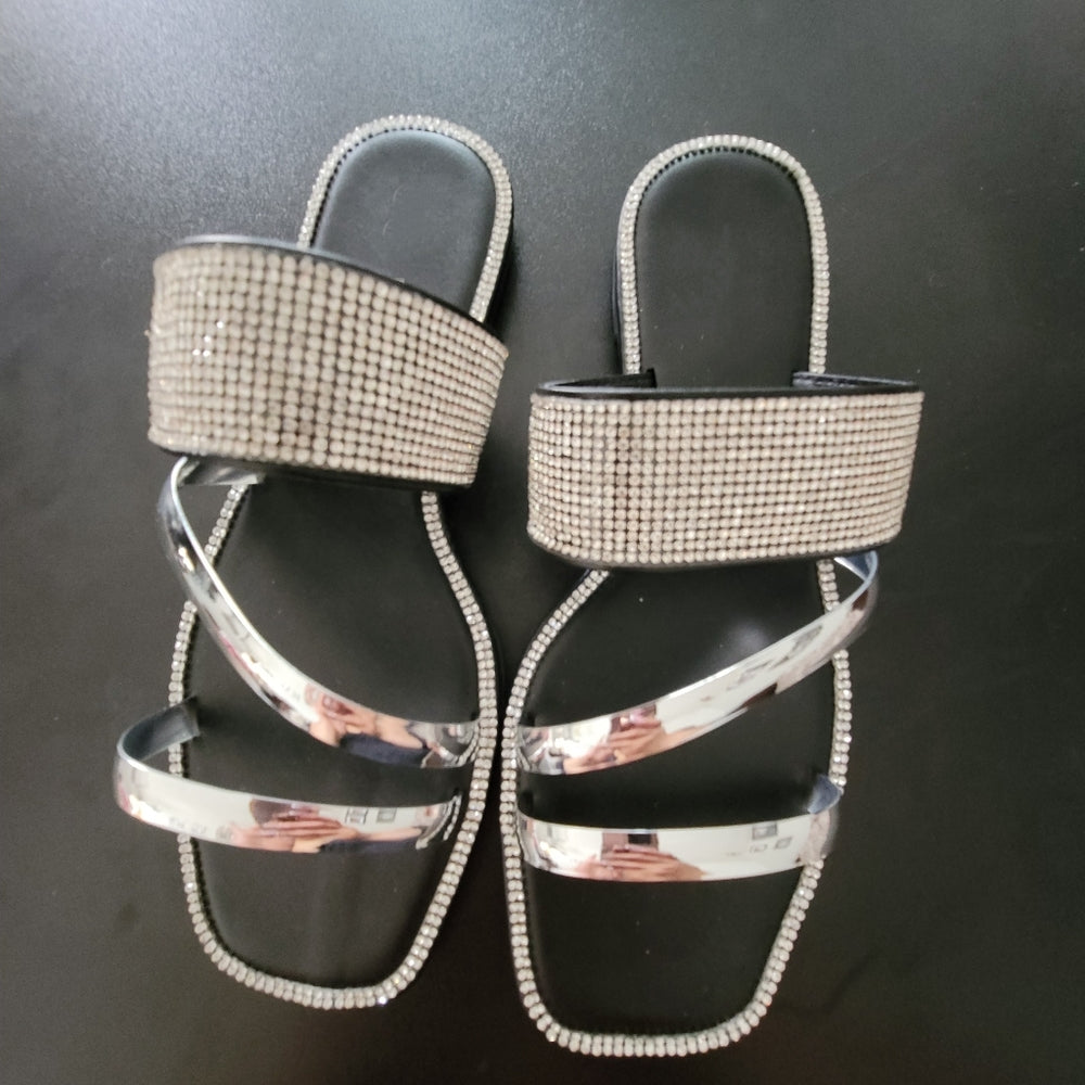 Just In  Black & Silver Straps Sandal