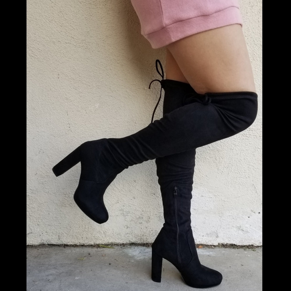 Babe Black Vegan Suede boots Over knee