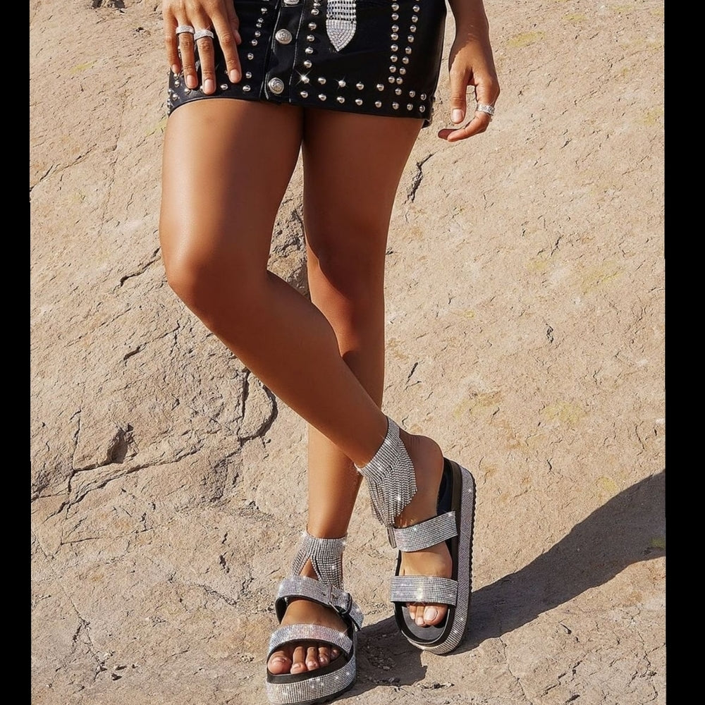 Restocked !💎!RHINESTONE SANDAL-BLACK