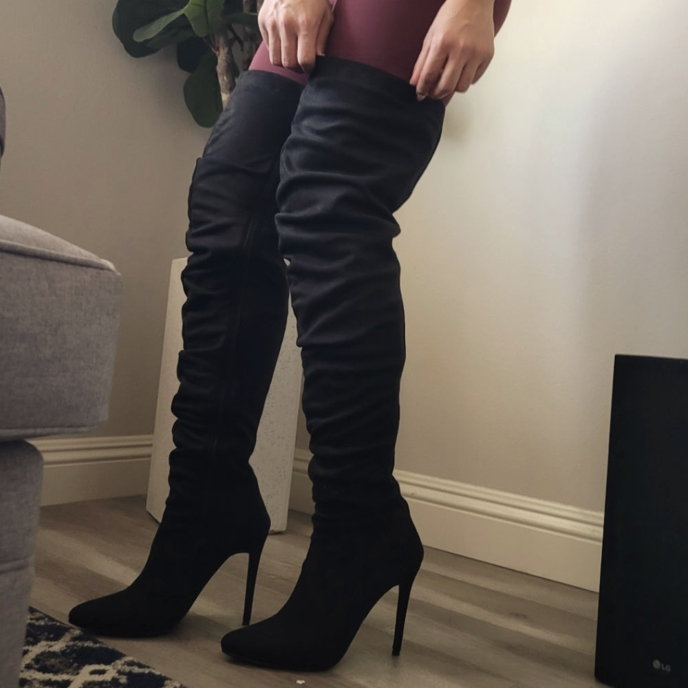 Slouchy black Boots Over Knee